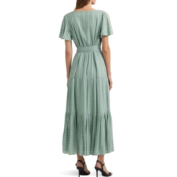 Lauren Ralph Lauren Shadow-Gingham Belted Wrap Dress Laurel Light Green Size 2 - Picture 4 of 11
